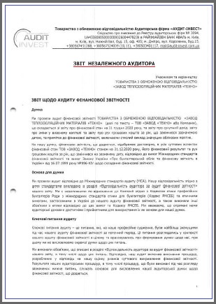 ЗВІТ НЕЗАЛЕЖНОГО АУДИТОРА ТОВ "ЗАВОД "ТЕХНО" 2021р.